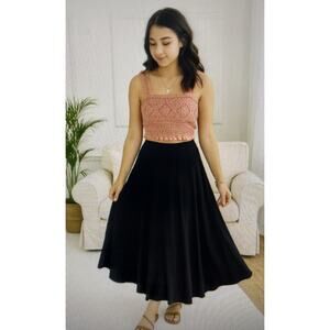 Chico's Women's 2 large chicos Long Maxi Skirt Black Stretch rayon knit $79 NWT